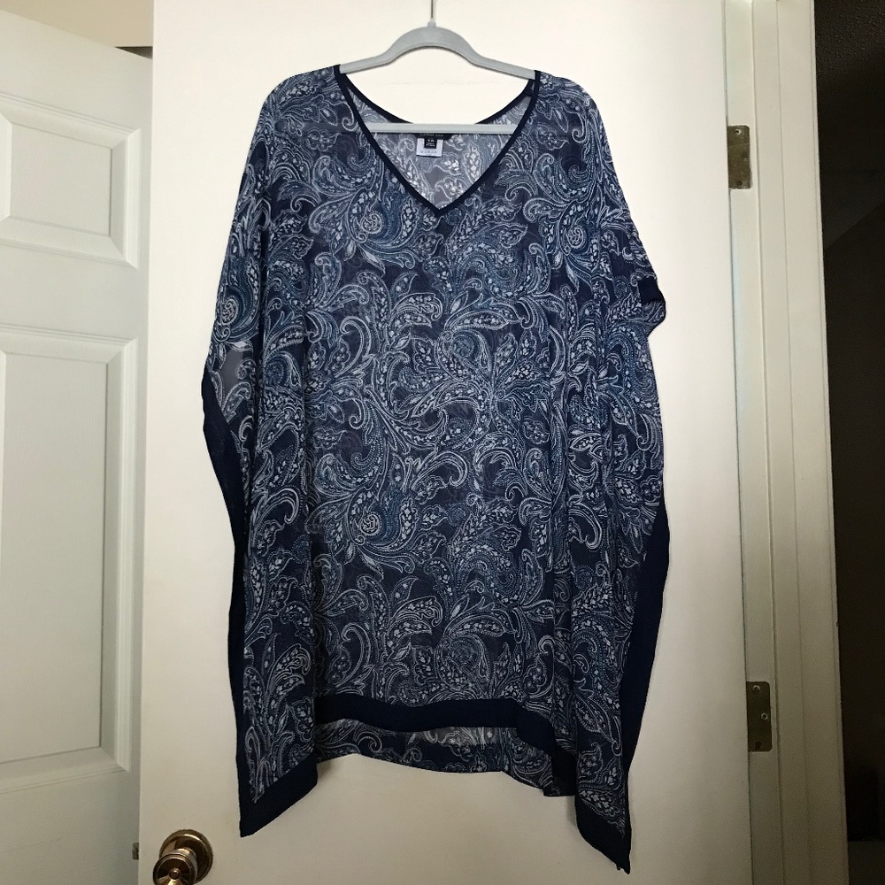 Lands’ End Women’s swim cover up 18/20 sheer paisley navy beach